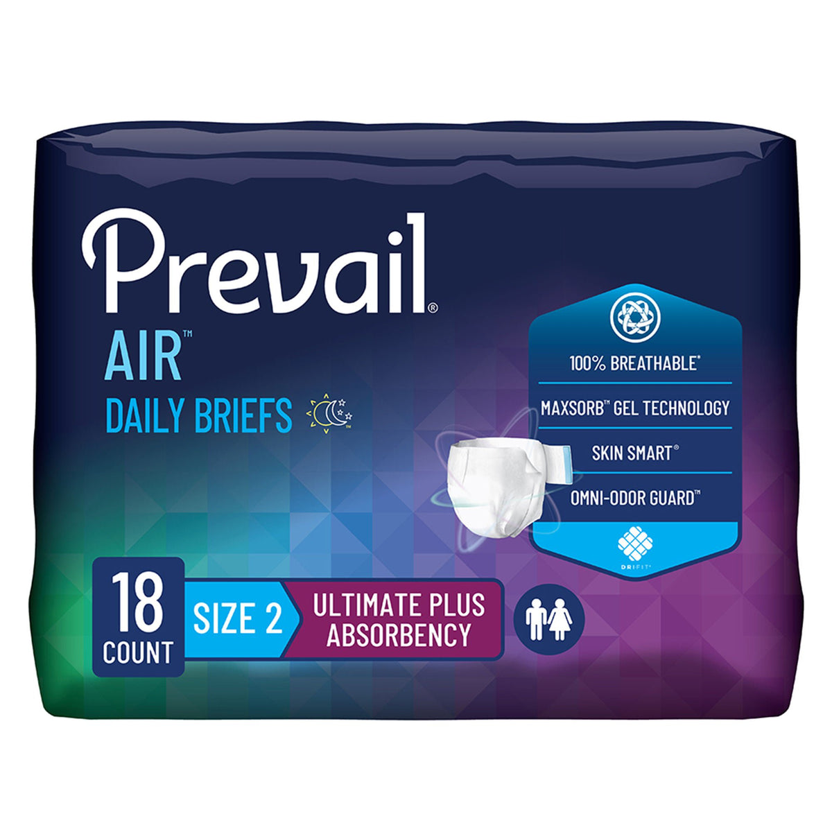 Prevail Air™ Stretchable Ultimate Plus Absorbency Briefs, Size 2, BG/18