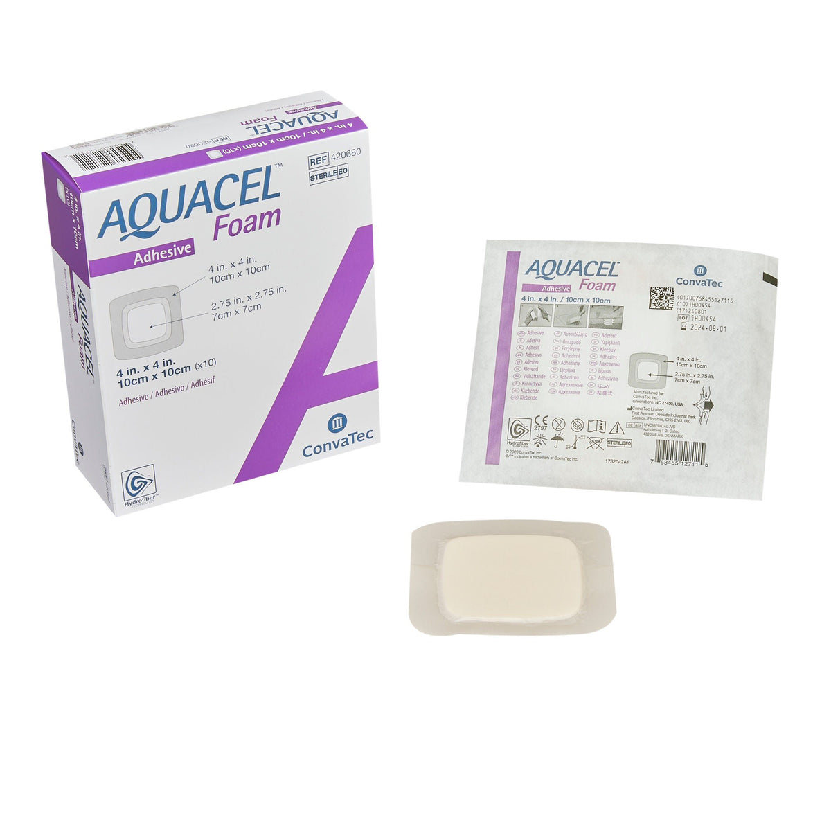Aquacel® Silicone Adhesive with Border Silicone Foam Dressing, 4 x 4 Inch, EA/1