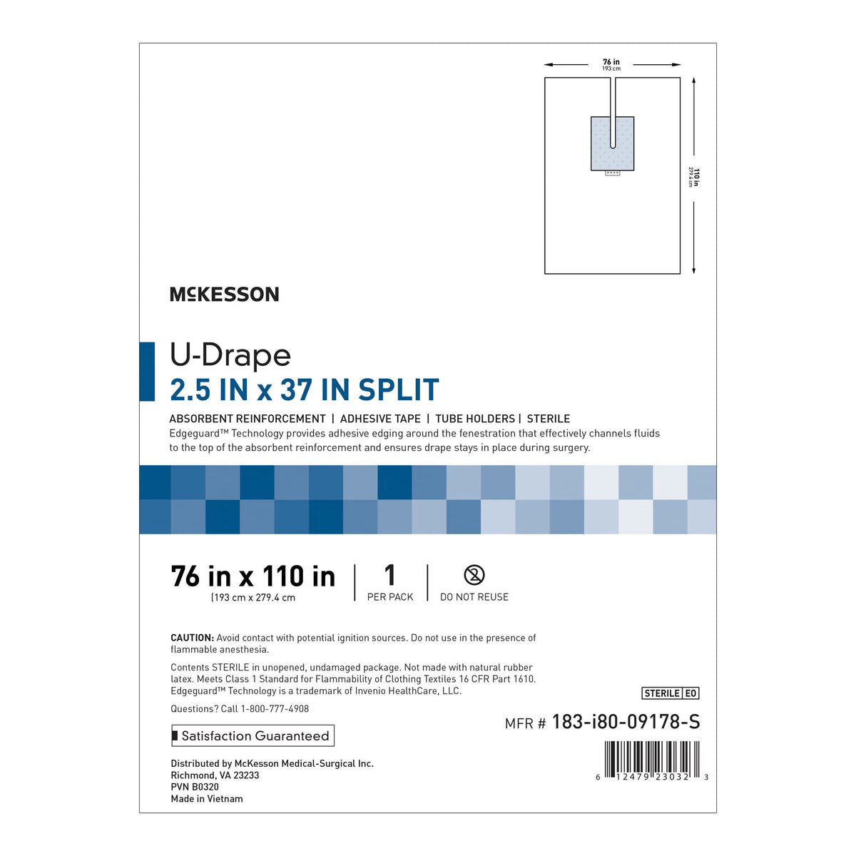 McKesson Sterile U-Drape with Split, 76 x 110 Inch, PK/1