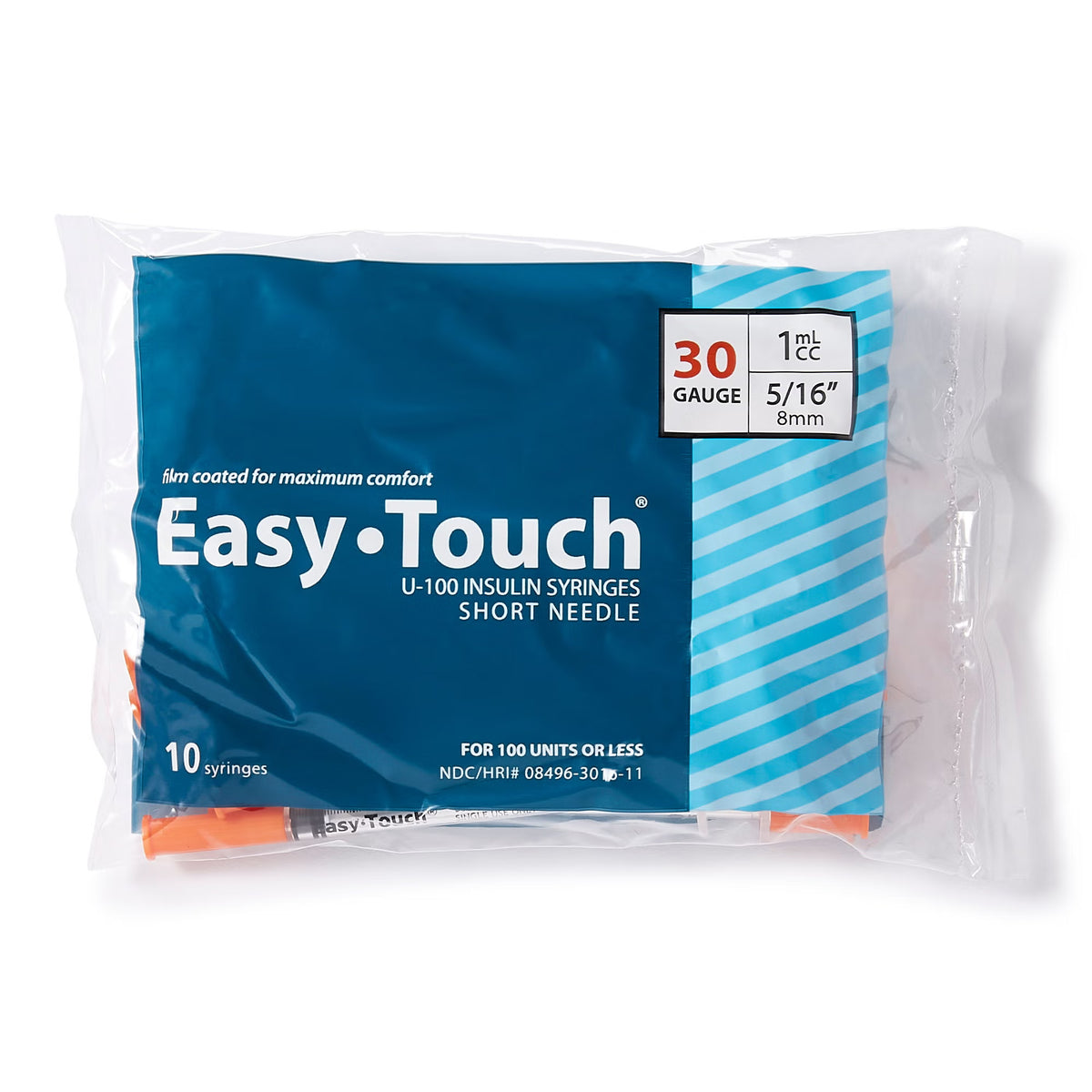 EasyTouch™ 1 mL Insulin Syringe with Needle, 30 Gauge, 5/16 Inch Needle Length
