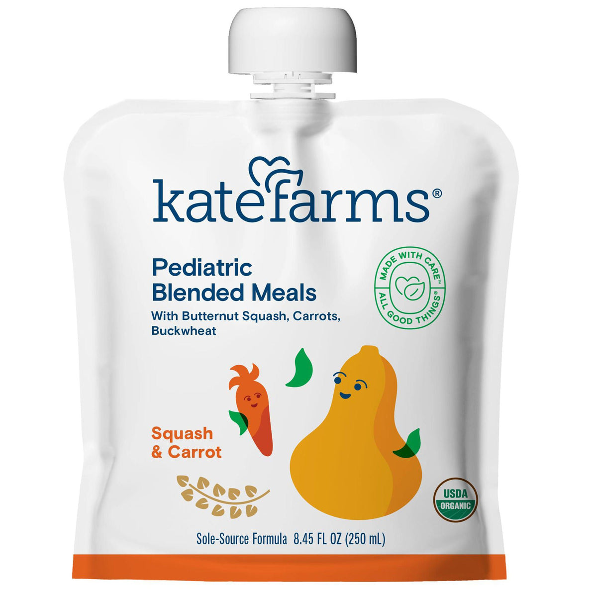 Kate Farms® Pediatric Blended Meals with Squash and Carrots, 8.45-ounce pouch, EA/1
