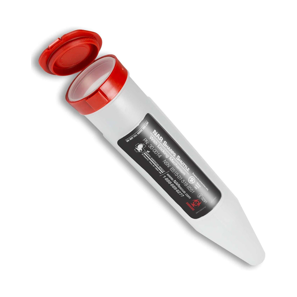 North American Rescue Pocket Shuttle Sharps Container, 1-1/4 x 6-1/2 Inch, EA/1