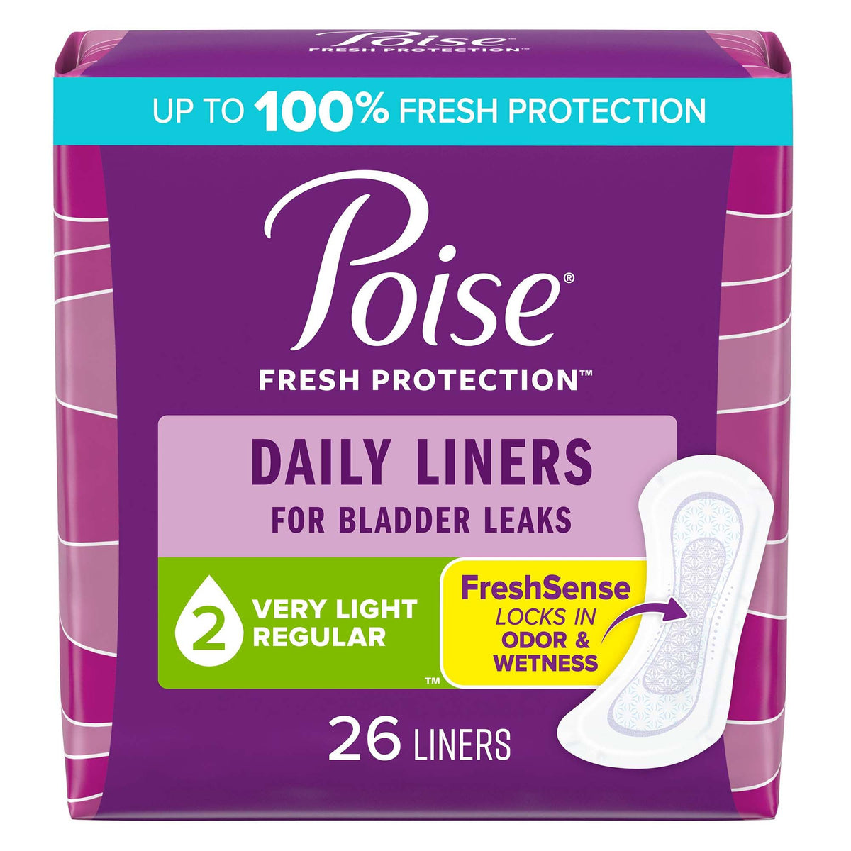 Poise® Bladder Control Pads, Light Absorbency, 7.5 Inch Length, PK/26