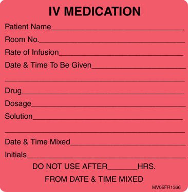LABEL, IV MED ADDED FLRSNT RED(400/RL) PROFTP, RL/1