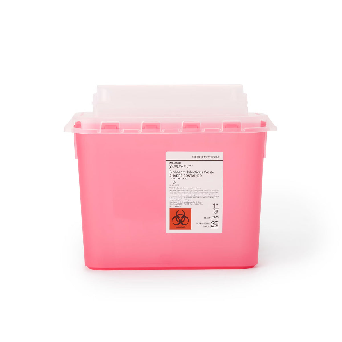 McKesson Prevent® Two-Piece Sharps Container, 5.4 Quart, 11 x 12 x 4-3/4 Inch, EA/1