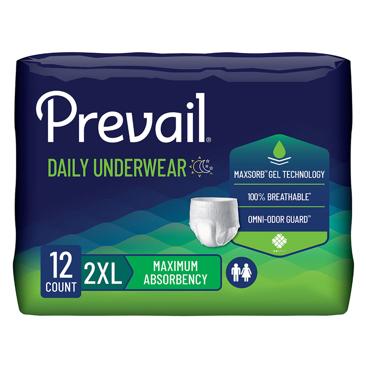 Prevail® Daily Underwear Maximum Absorbent Underwear, 2X-Large, PK/12