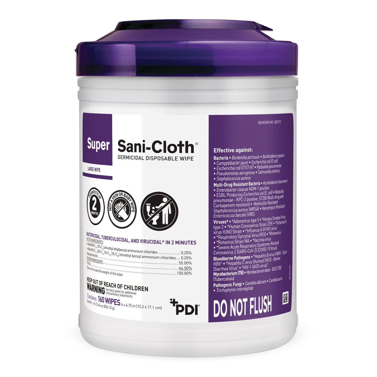 Super Sani-Cloth® Large Germicidal Disinfectant Wipes, Canister, 160 ct., CS/1920