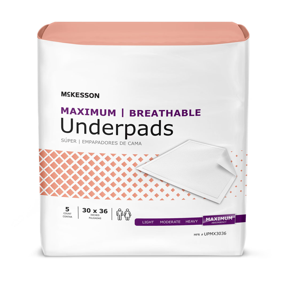McKesson Ultimate Breathable Underpads, Heavy Absorbency, 30 x 36 Inch, White, BG/5