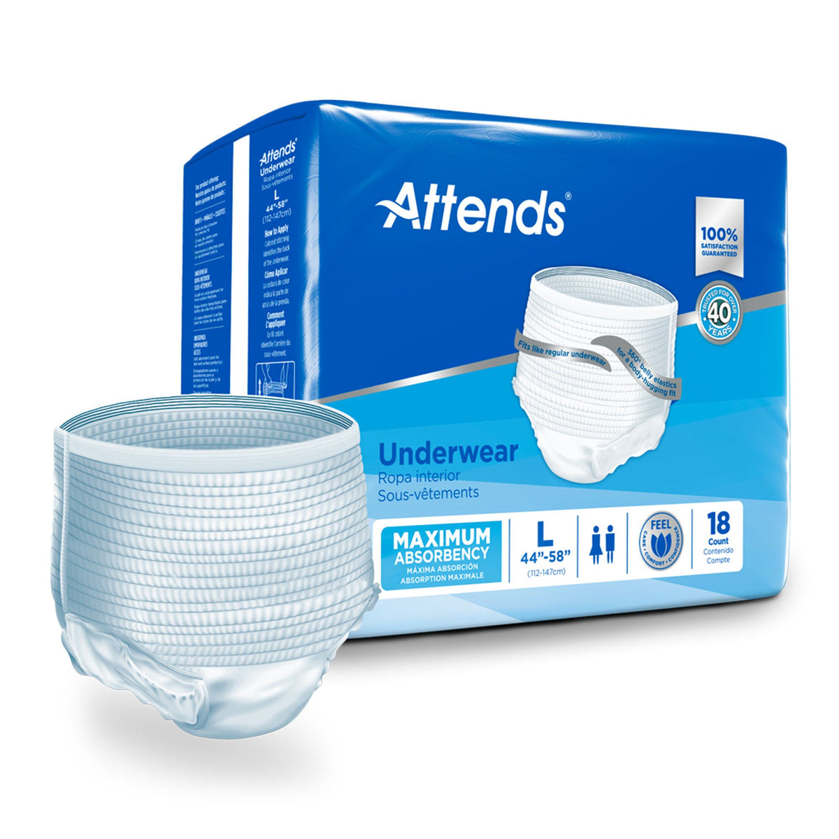 Attends® Care Adult Absorbent Underwear, Heavy Absorbency, Large, White, CS/100