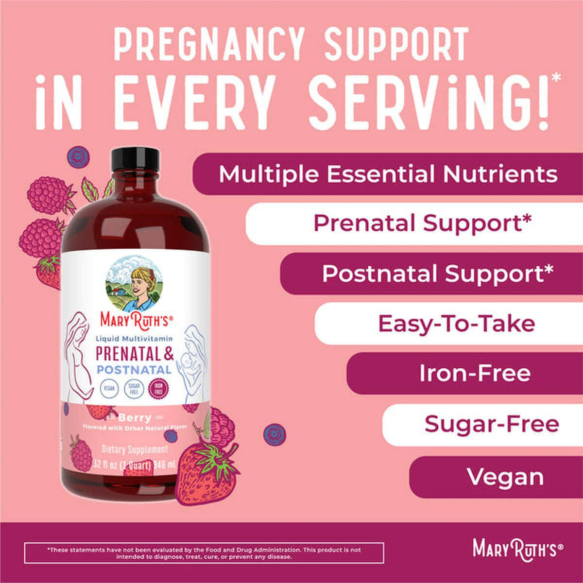 Mary Ruth's® Prenatal & Postnatal Liquid Multivitamin Liquid, Berry Flavor