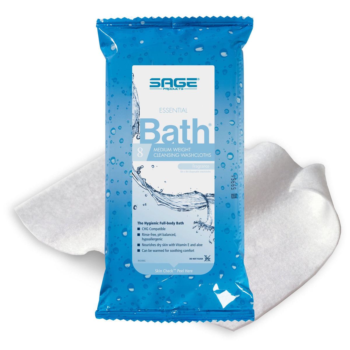 Sage Products Essential Bath Rinse-Free Wipes, Medium Weight, Soft Pack, CS/60