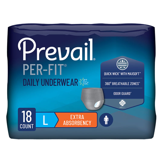 Prevail® Per-Fit® Men Adult Moderate Absorbent Underwear, Large, White, BG/18