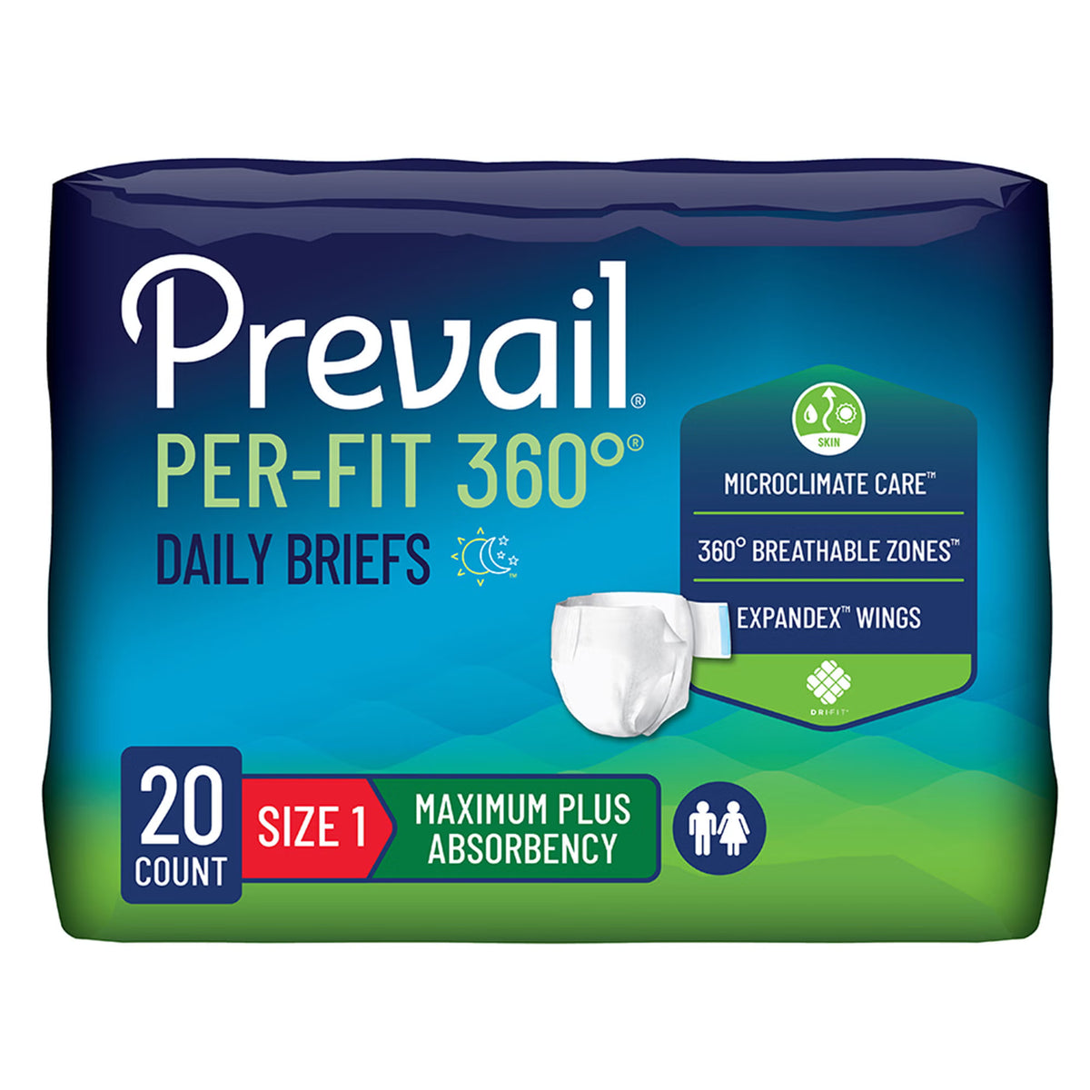 Prevail® Per-Fit 360°™ Daily Briefs, Maximum Plus, Size 1, CS/80