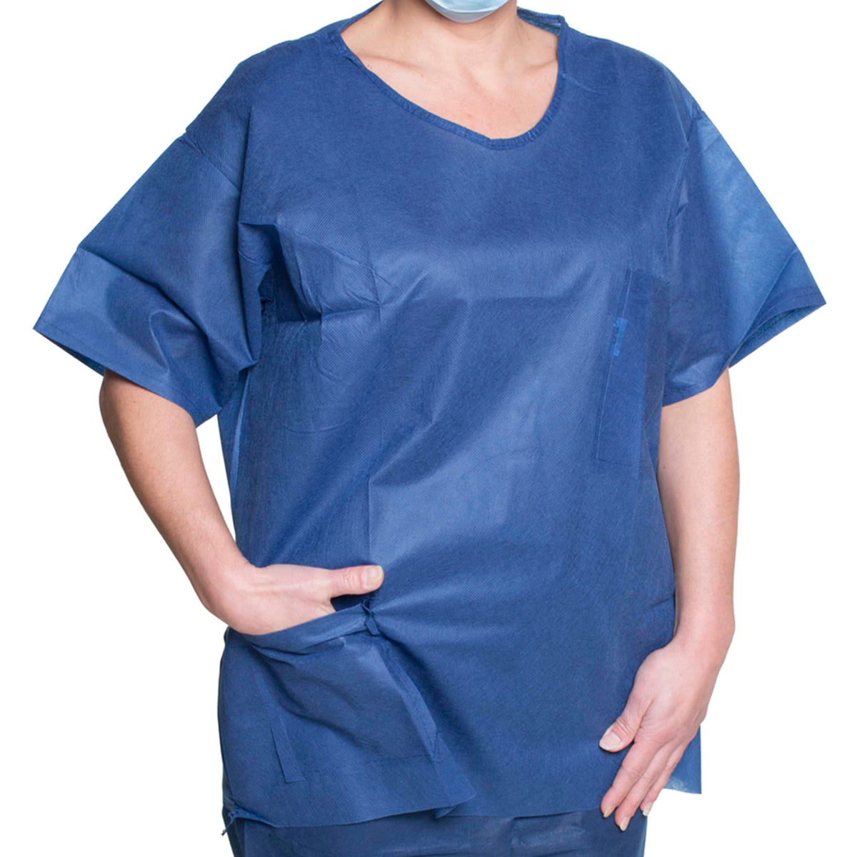 Dukal Spunbond Polypropylene Scrub Shirt, Medium, Dark Blue