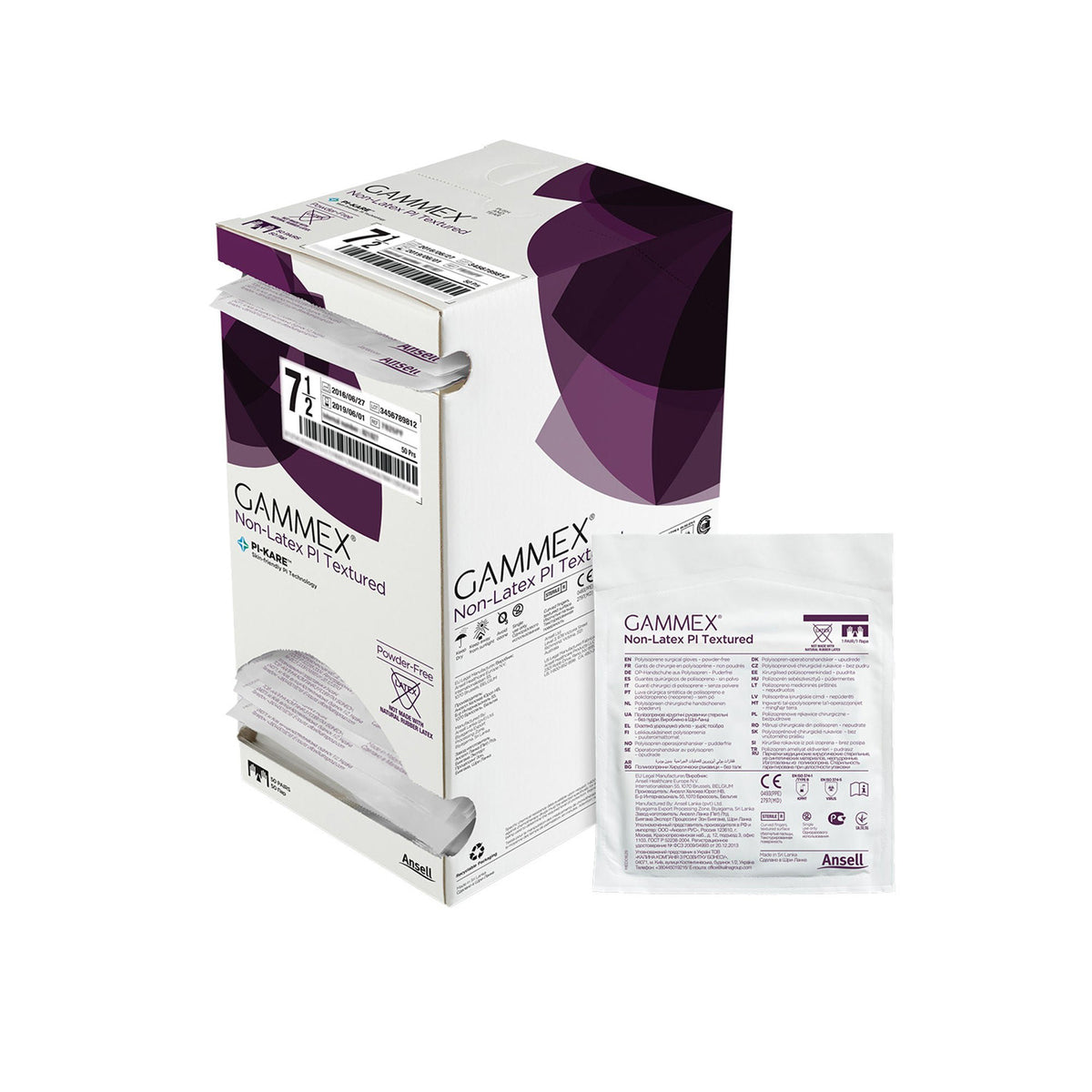 Gammex® Non-Latex PI Textured Polyisoprene Surgical Glove, Size 7.5, White, BX/50
