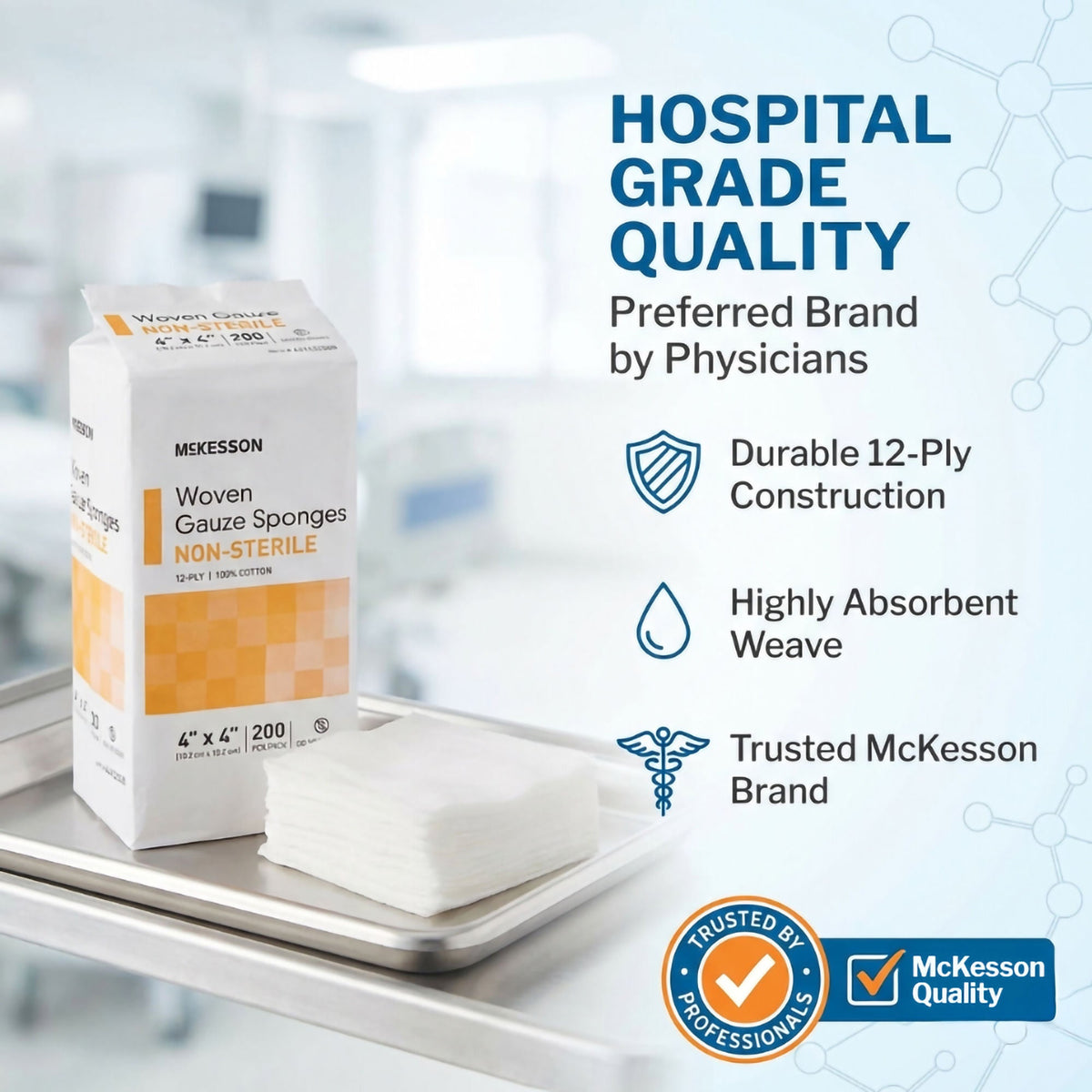 McKesson Gauze Sponge, 4 x 4 Inch, 12-Ply