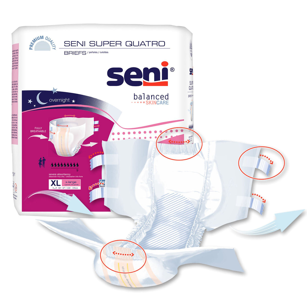 Seni® Super Quatro Severe Absorbency Incontinence Brief, Extra Large