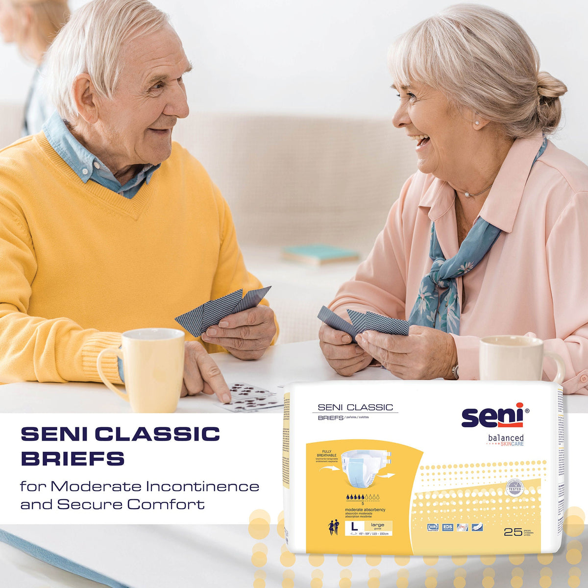 Seni Classic Incontinence Briefs for Men and Women, Moderate Absorbency, Medium
