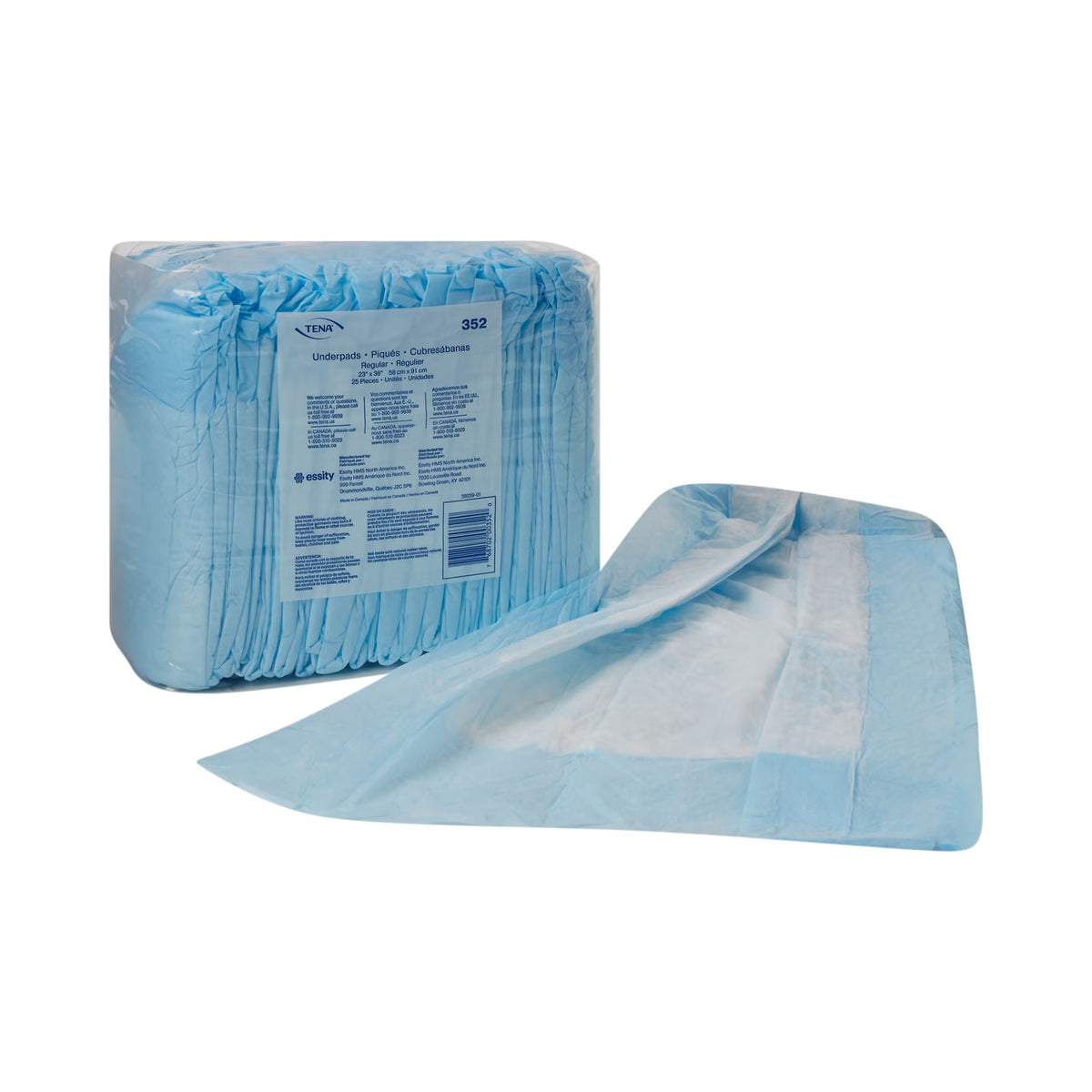 Tena® Regular Underpads, Light Absorbency, Blue, Disposable, 23 x 36 Inch, PK/25