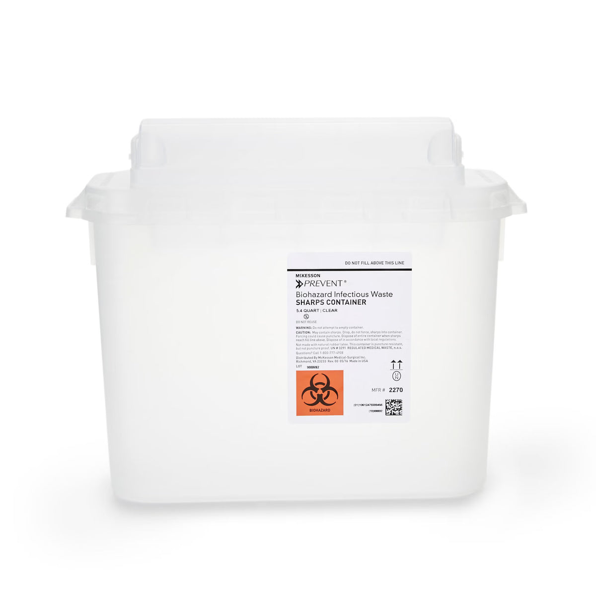 McKesson Prevent® Clear Sharps Container, 5.4-Quart, 11 x 12 x 4-3/4 Inch, EA/1