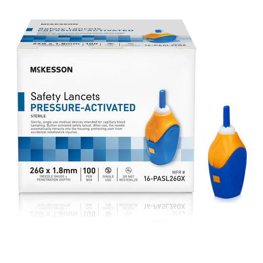 McKesson Pressure Activated Safety Lancets, 26 Gauge, Blue, BX/100