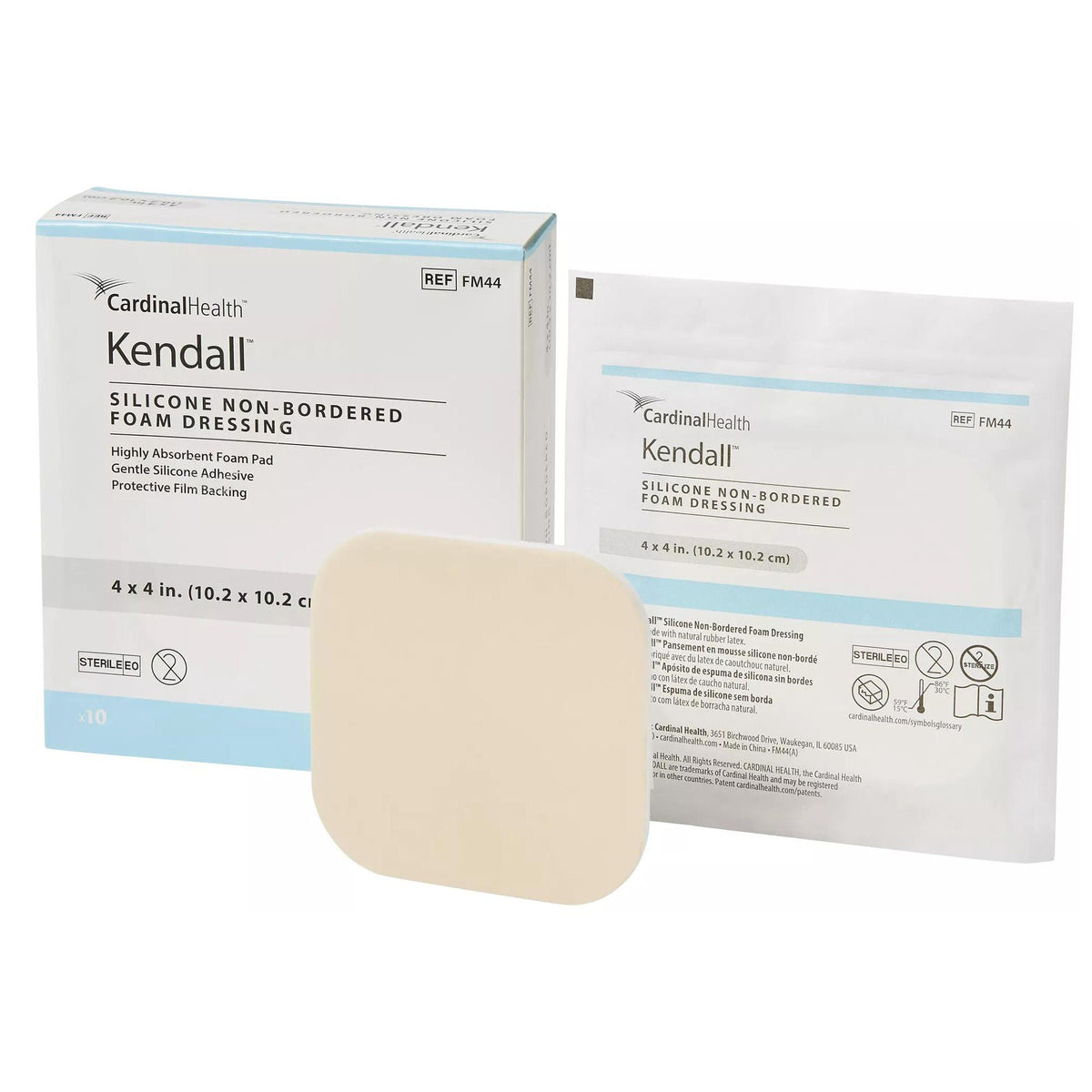 DRESSING, SIL N/BORDER FM ADH STR 4"X4" (10/BX 5BX/CS), EA/1