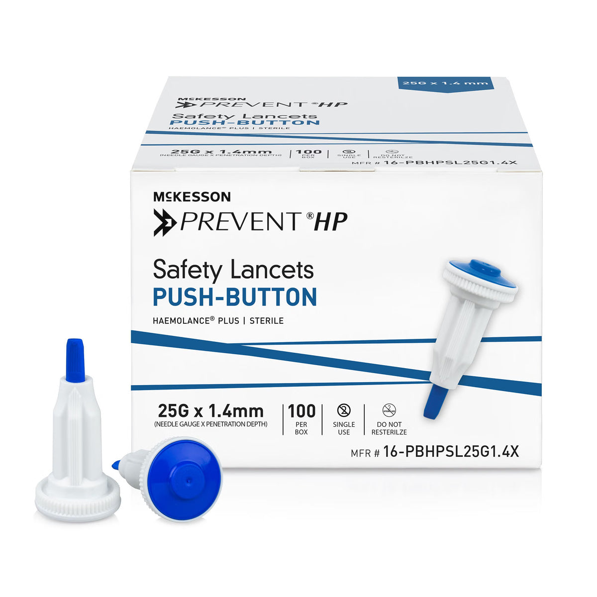 McKesson Prevent® HP Push Button Safety Lancet, 25 Gauge, 1.4 mm, BX/100