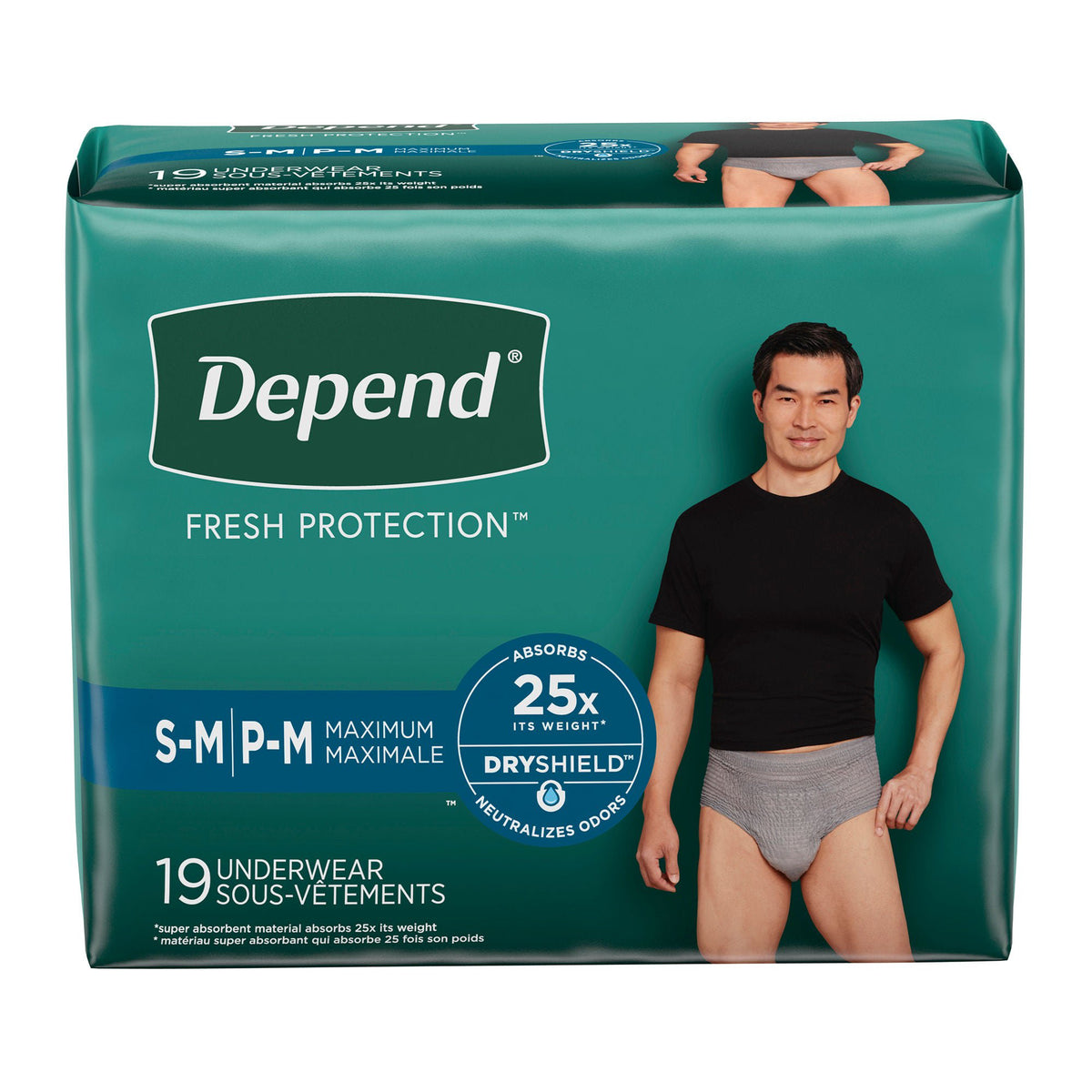 Depend® Fresh Protection™ Men's Maximum Absorbency Underwear, Small/Medium, PK/19