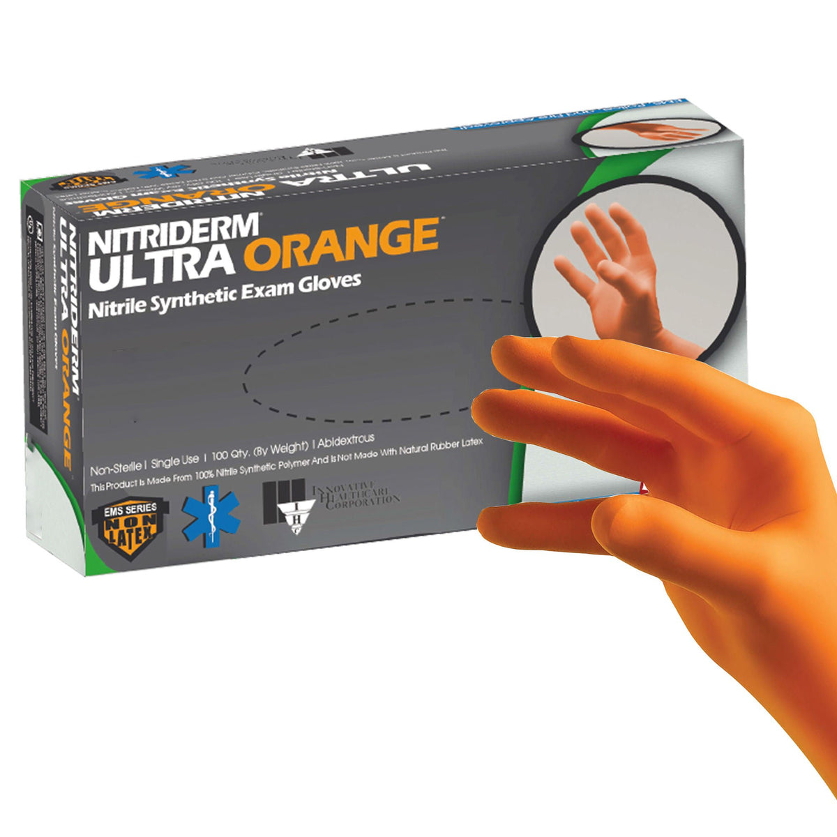 NitriDerm® Ultra Orange™ Nitrile Exam Glove, Large, Orange, BX/100