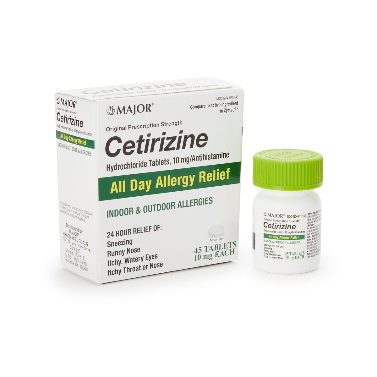 Major® Cetirizine Antihistamine All Day Allergy Relief, BT/1