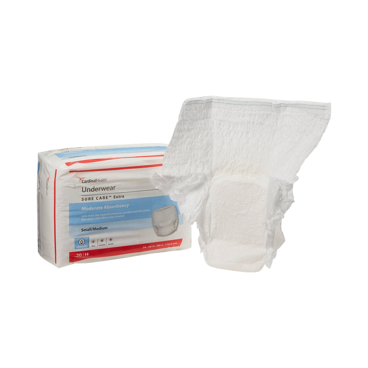 Sure Care™ Extra Moderate Absorbency Incontinence Underwear, Small / Medium, BG/20