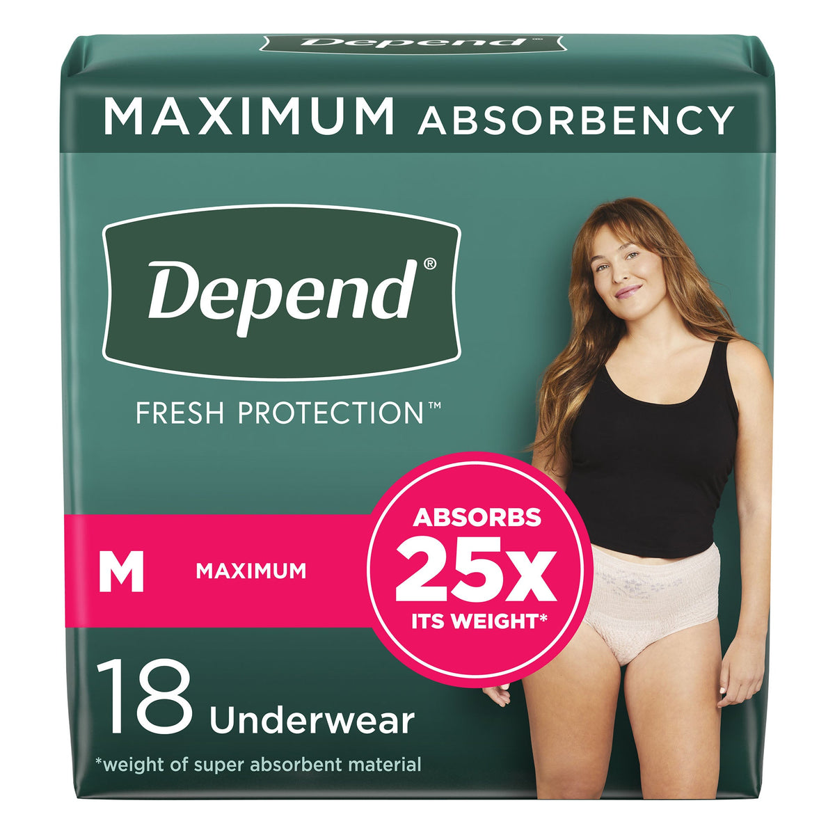 Depend® Fresh Protection™ Women's Maximum Absorbency Underwear, Medium, CS/36
