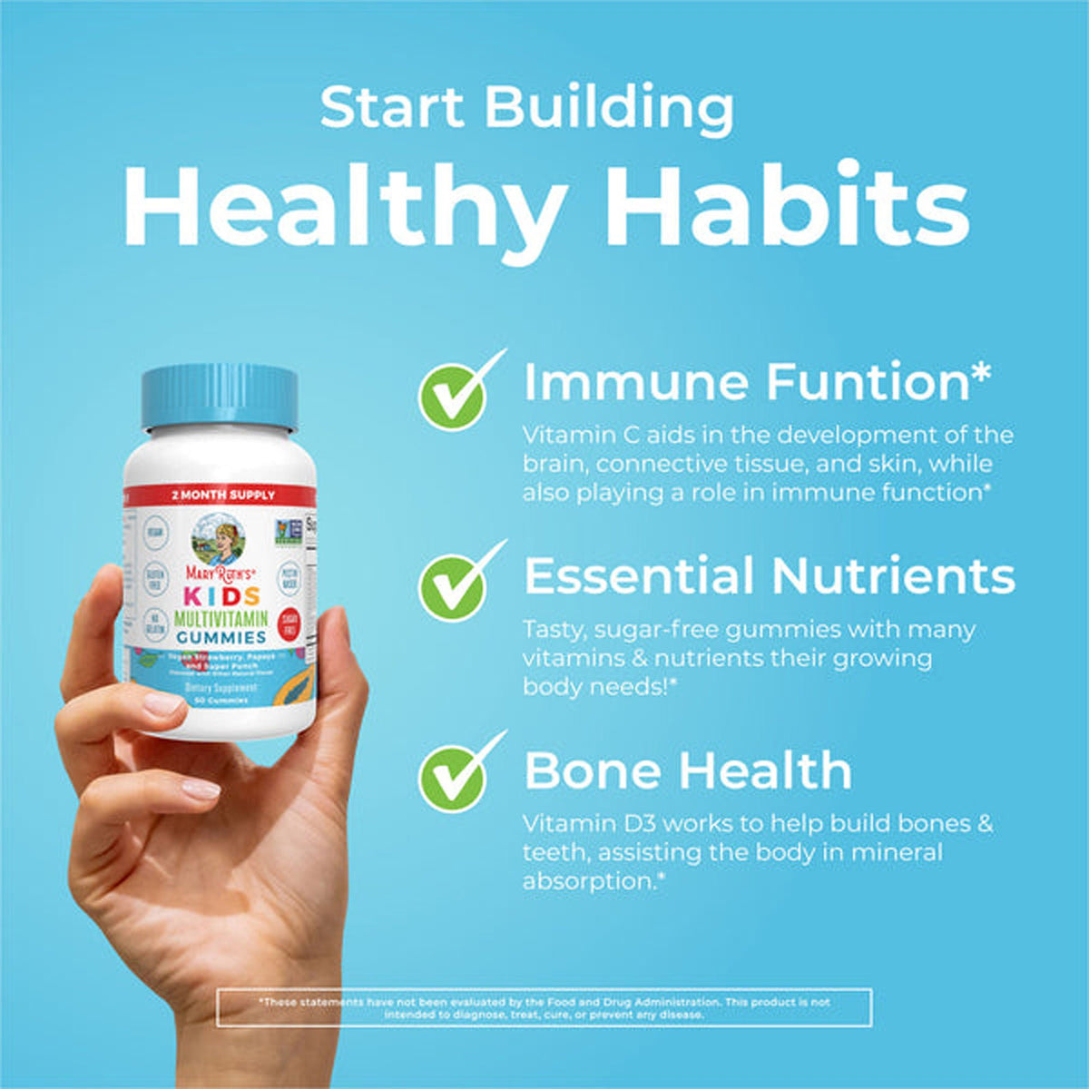 Dietary Supplement Mary Ruth's® Kids Multivitamin Vitamin A / C / D / E 390 mcg - 10 mg - 3 mcg - 4 mg Strength Gummie 60 Per Bottle Fruit Flavor