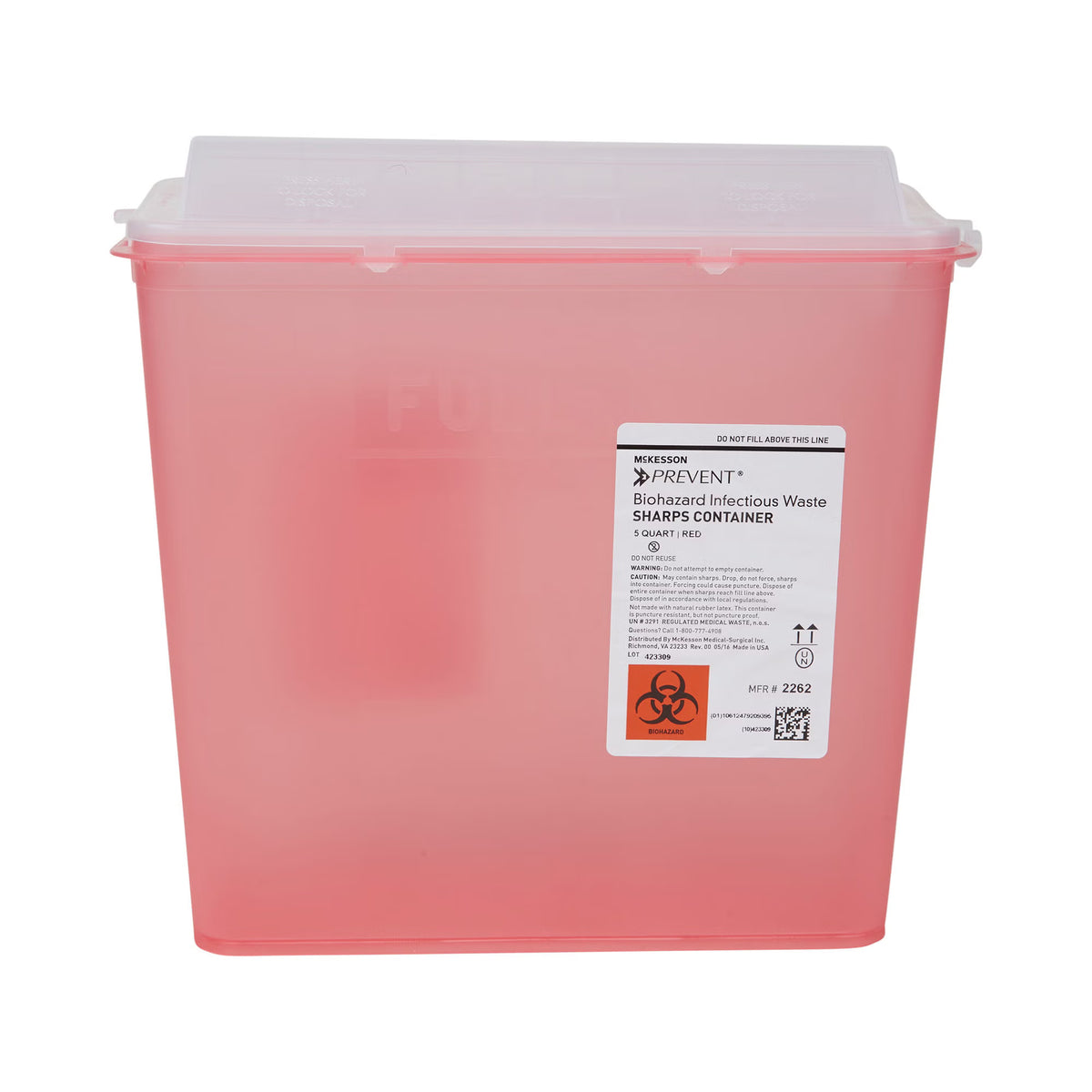 McKesson Prevent® Red Sharps Container, 1.25 Gallon, 10.75 x 10.5 x 4.75 Inch, EA/1