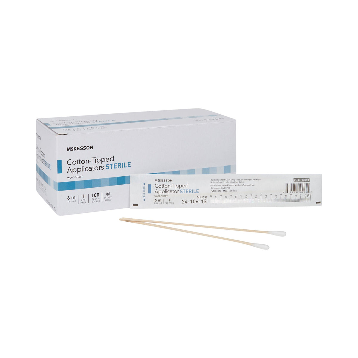 McKesson Sterile Swabsticks, Cotton Tip, 6 Inch Wood Shaft, BX/100