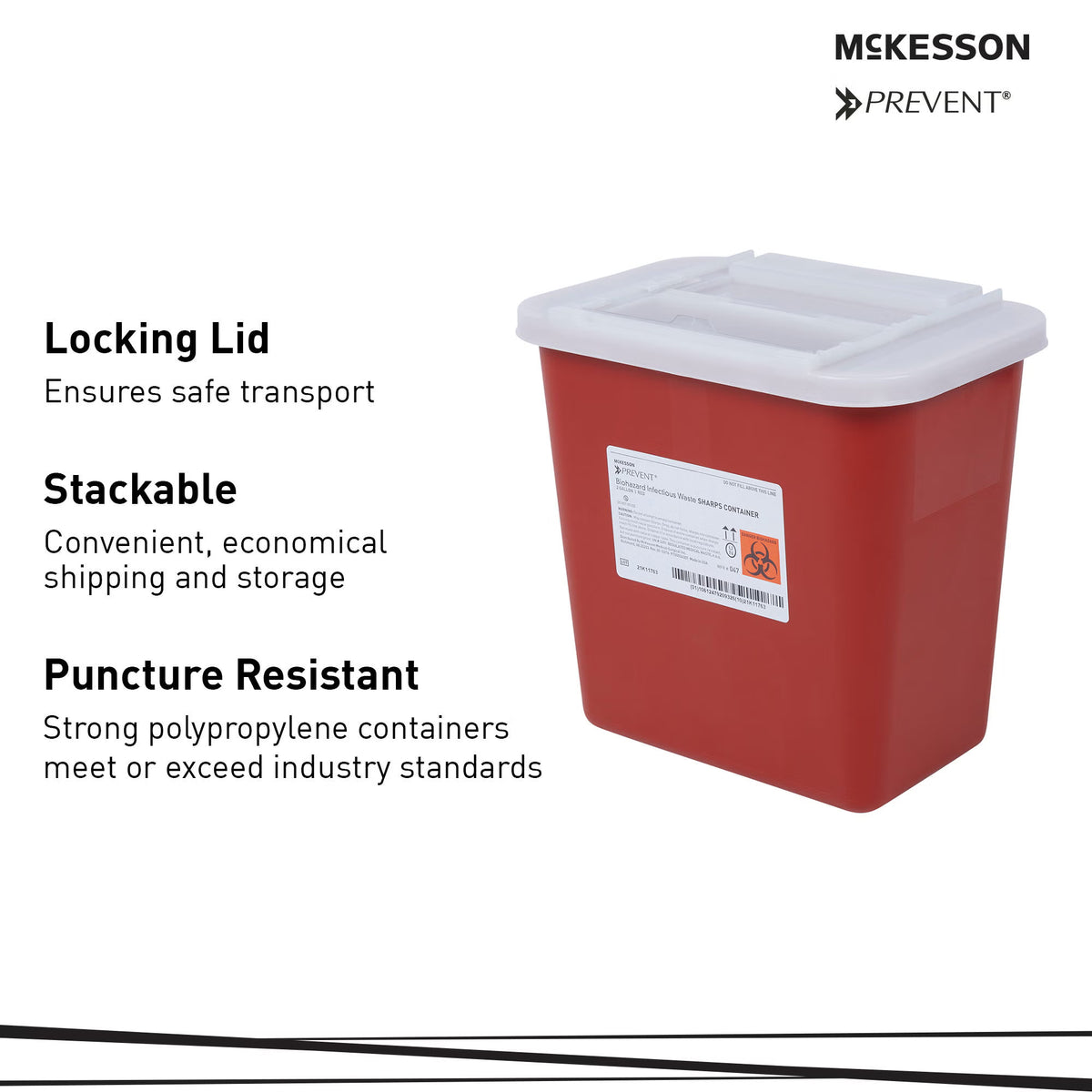 McKesson Prevent® Sharps Container, 2 Gallon, 10-1/4 x 7 x 10-1/2 Inch