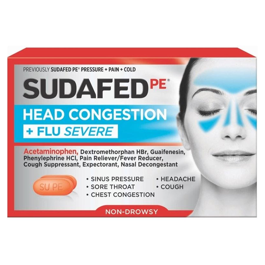 Sudafed PE Sinus Head Congestion + Flu Severe Non-Drowsy Tablets 24 ct, EA/1