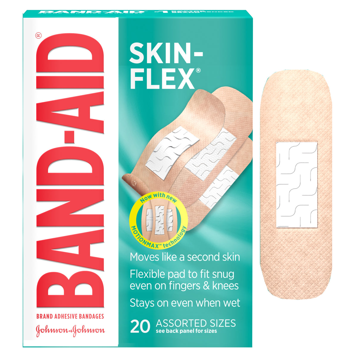 Band-Aid Skin-Flex Adhesive Bandages, Assorted Sizes, 20 ct., BX/20