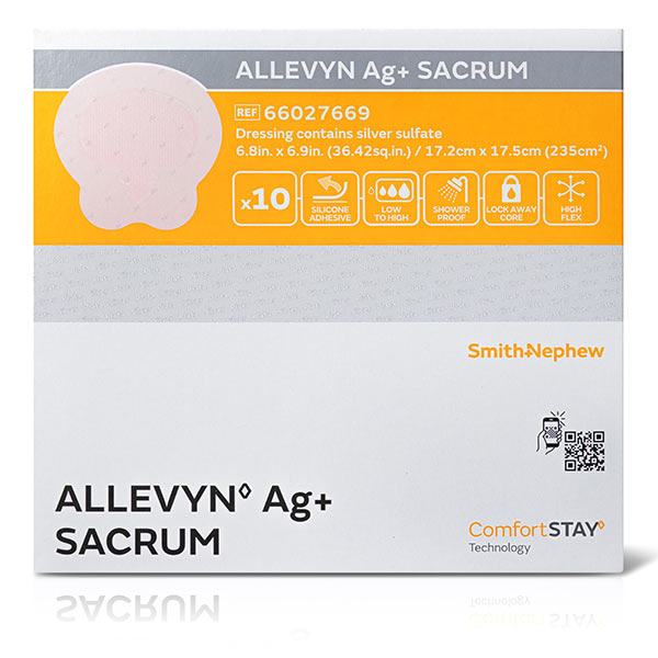 ALLEVYN Ag+ Foam Dressing, Small Sacrum, 6.8" x 6.9"
