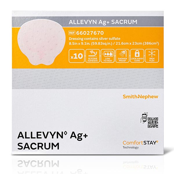 ALLEVYN Ag+ Foam Dressing, Large Sacrum, 8.5" x 9.1"