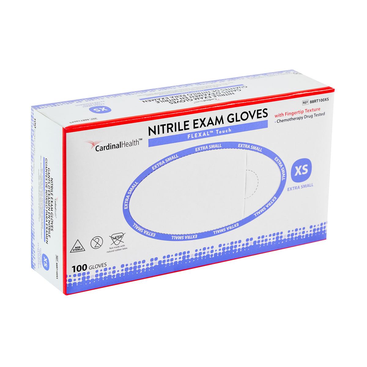 Cardinal Health FLEXAL Touch Nitrile Exam Gloves, Powder-Free, X-Small - 3.1 MIL, BX/100