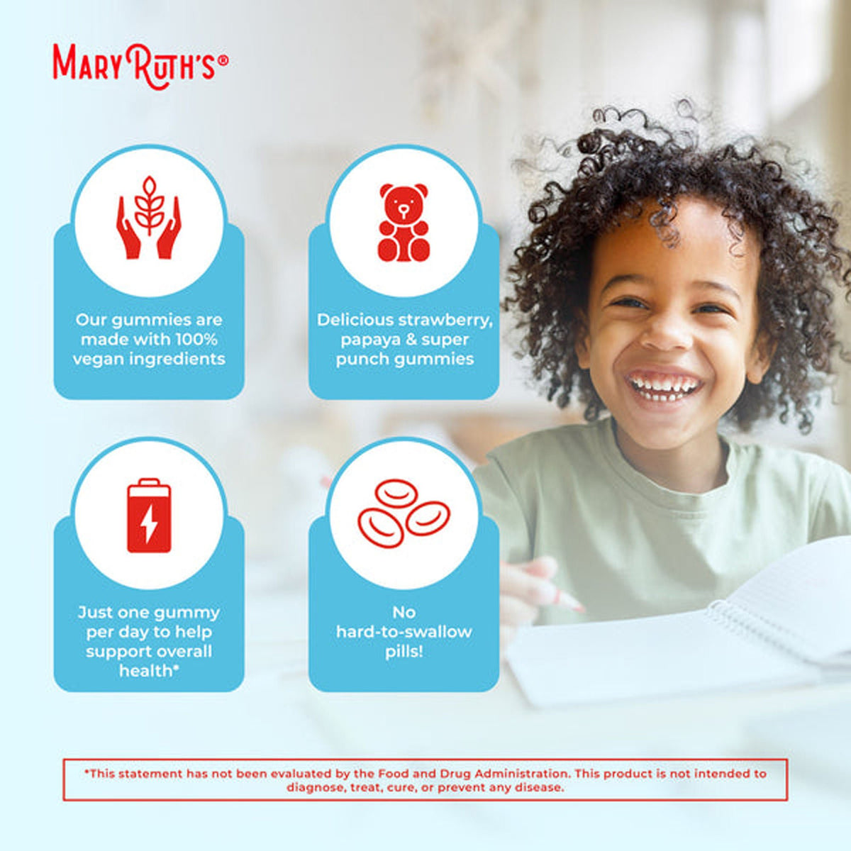 Dietary Supplement Mary Ruth's® Kids Multivitamin Vitamin A / C / D / E 390 mcg - 10 mg - 3 mcg - 4 mg Strength Gummie 60 Per Bottle Fruit Flavor