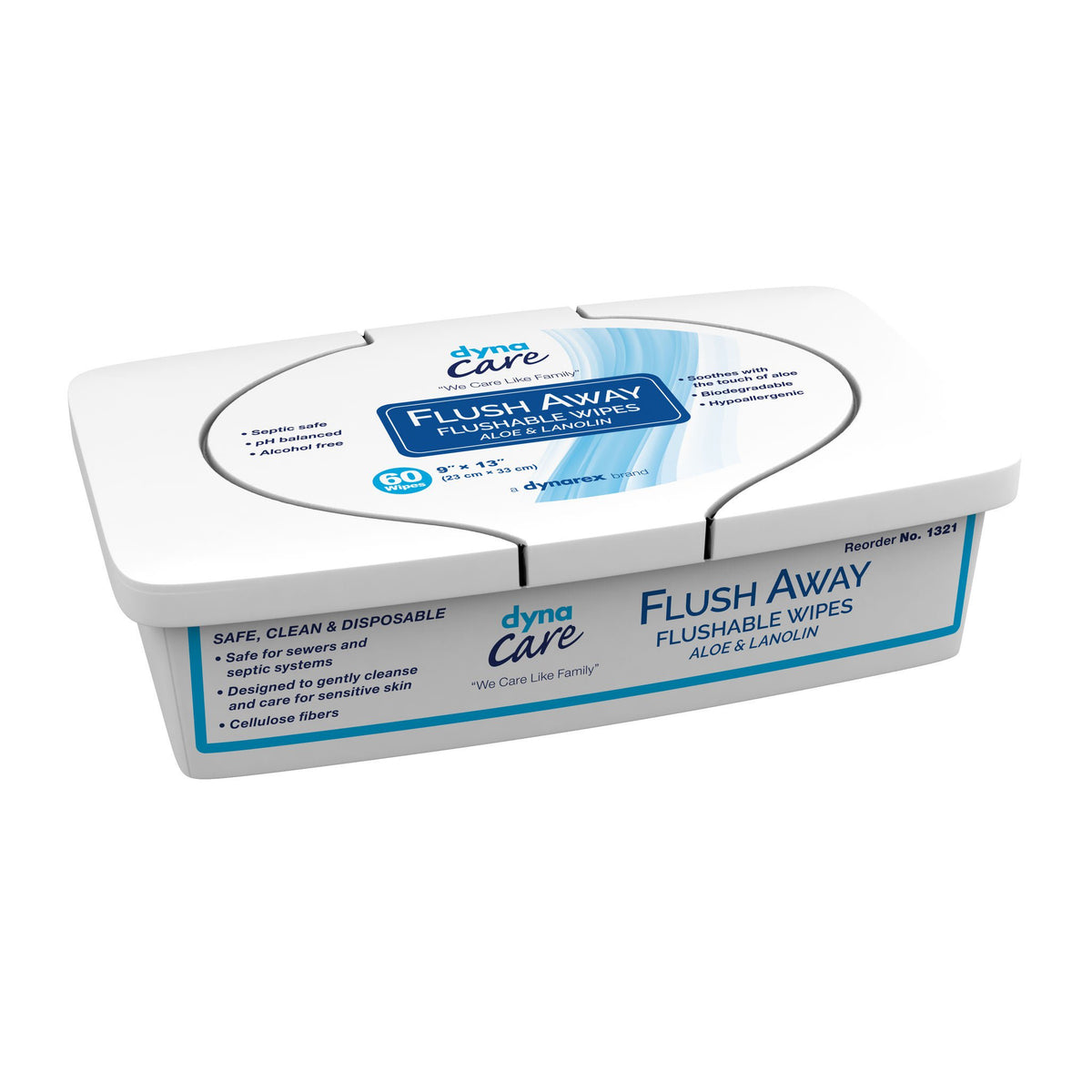 Dynarex Flush Away Personal Wipes, Adult, Tub, Aloe/Lanolin Scented, CS/540