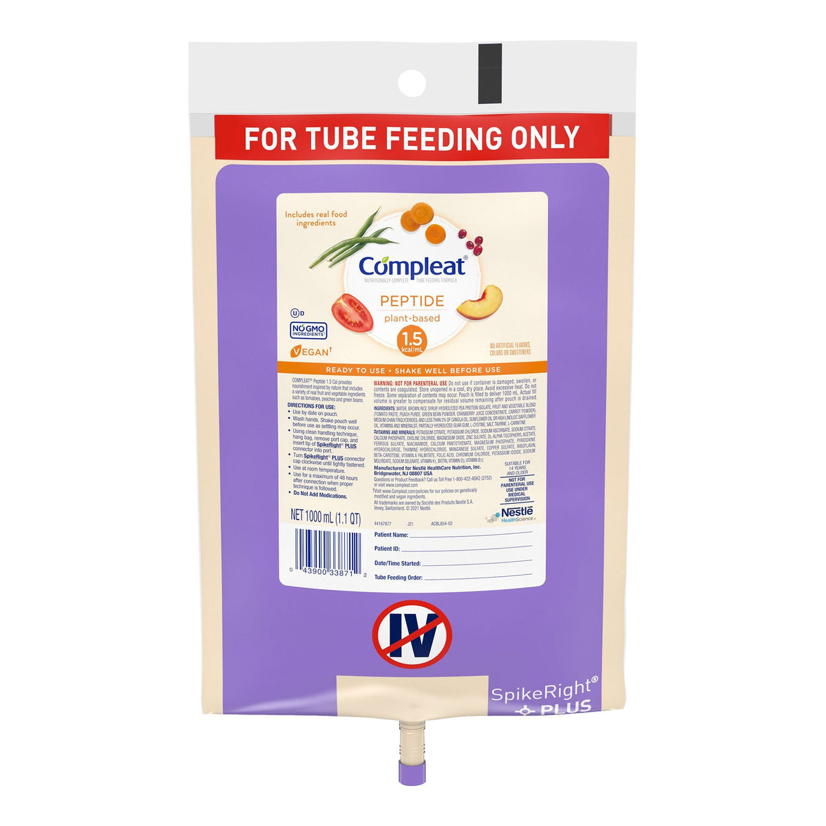 Compleat® Peptide Plant-Based 1.5 Tube Feeding Formula, 1000 mL, CS/6
