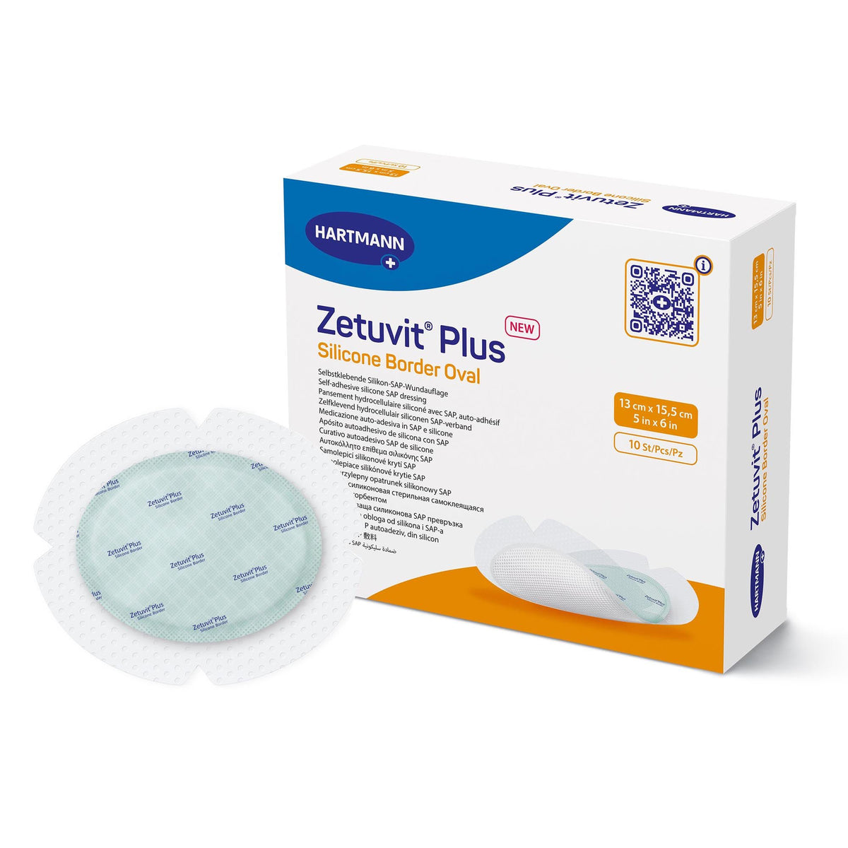Zetuvit® Plus Silicone Border Super Absorbent Dressing, 5 x 6 Inch Oval, BX/10