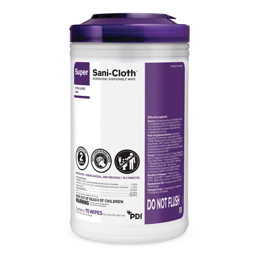 Super Sani-Cloth® Extra Large Germicidal Disinfectant Wipes, Canister, 75 ct., CN/75