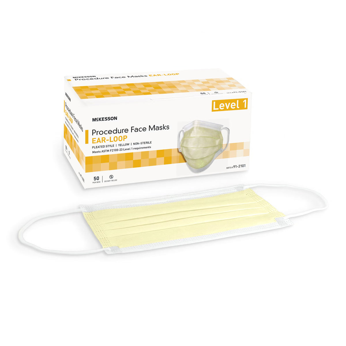 McKesson ASTM Level 1 Medical Face Masks, Yellow, BX/50