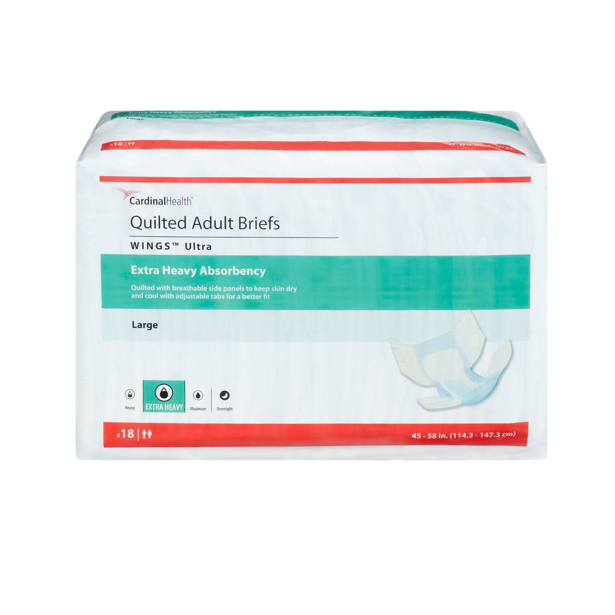Wings™ Ultra Quilted Extra Heavy Absorbency Incontinence Brief, Large, BG/18