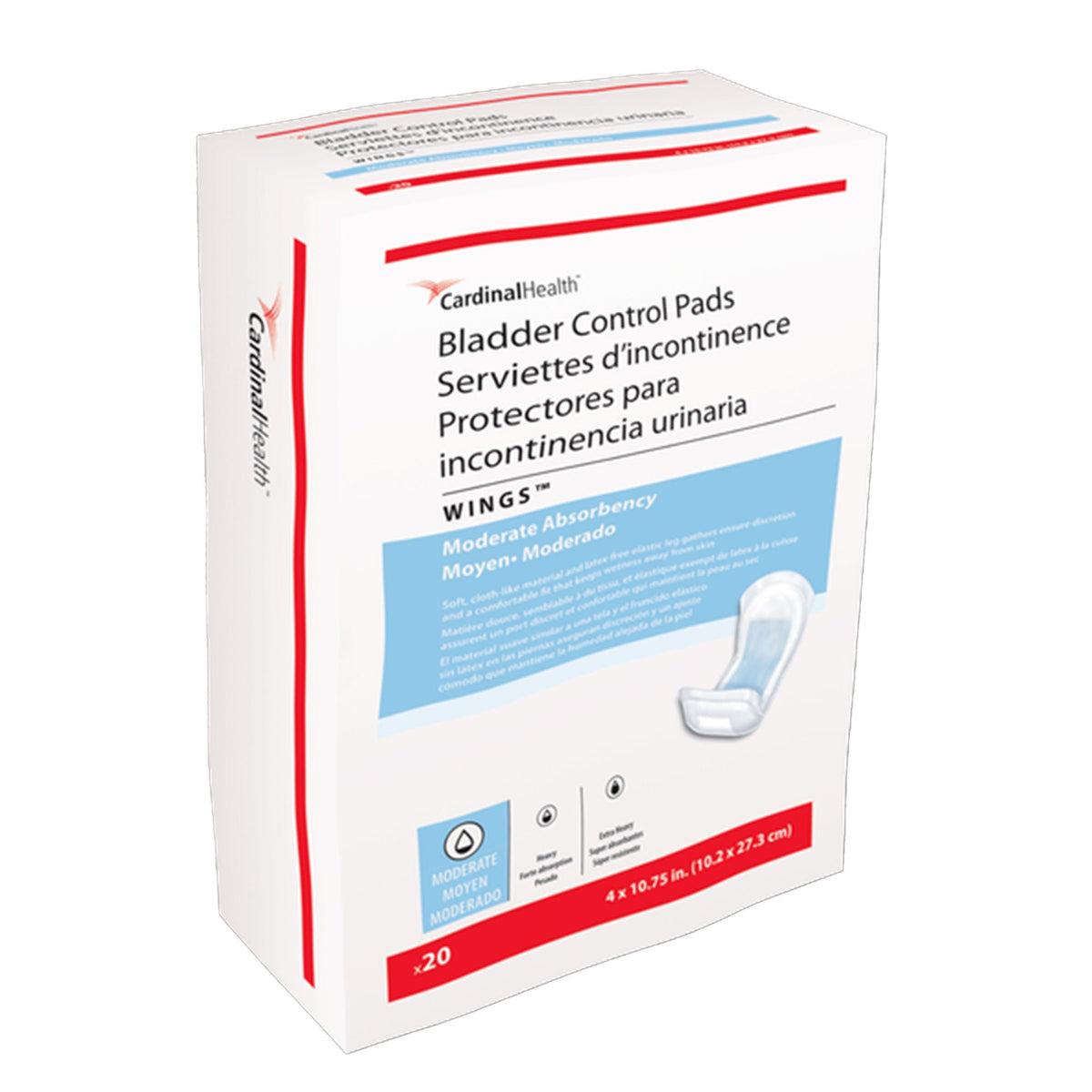 Sure Care™ Bladder Control Pads, Moderate Absorbency, 4 x 10.75 Inch