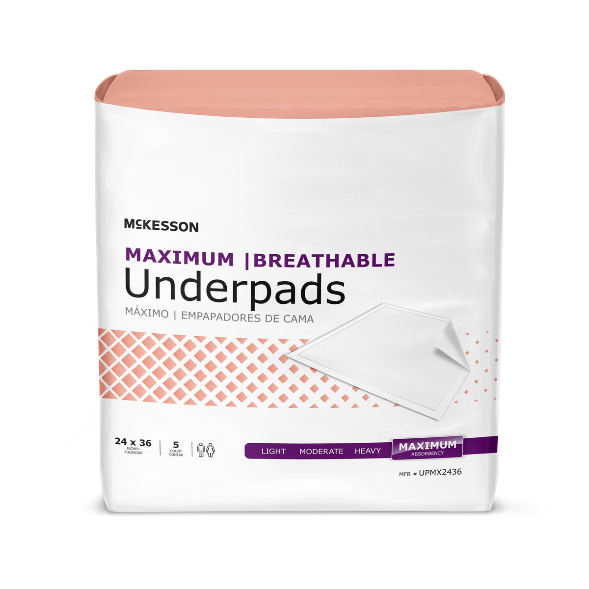 McKesson Ultimate Breathable Underpads, Maximum Protection, 24 x 36 Inch, BG/5